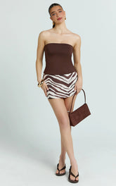 Mini Zebra Suede Low Rise Skirt in Chocolate Zebra